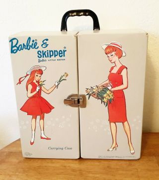 Barbie & Skipper Doll Carrying Case 1964 Double Wide Mattel Wardrobe & Drawers