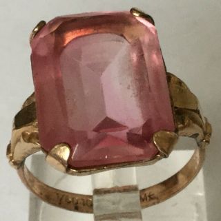 Rare Vintage Estate Large Pink Tourmaline 10 Karat Rgp Ring Sz 6 An88