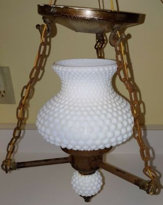 Antique White Hobnail Milk Glass Hanging Ceiling Light Lamp Needs To Be Rewired
