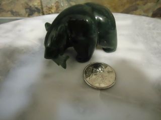 Vintage Canadian Dark Green Jade - Carved Bear Figure With Fish - Small - Rare