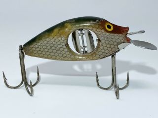 Rare Vintage Spinno Minnow Lure Green / Red With Real Looking Scales