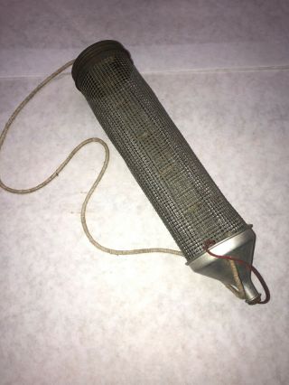 Vintage Fly Fishing Cricket Bait Box Round 11 " Long Wire Mesh Metal Lid