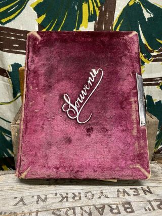 Antique Victorian Photo Album Book Maroon Velvet With Silver Metal Clasp