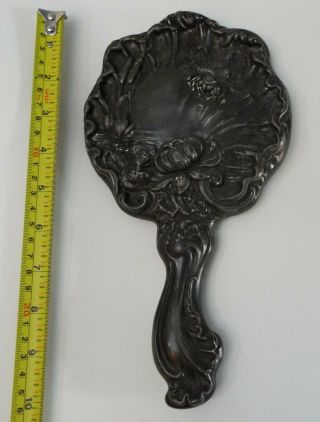 Antique Hope Silver Co plate Handheld Round Dresser Mirror water lilies 2