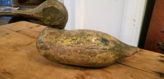 Antique 13 1/2 " Carved Wood Duck Decoy With Weight