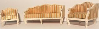 Lundby Dollhouse Vintage Sofa With 2 Chairs Wood Cloth Furniture