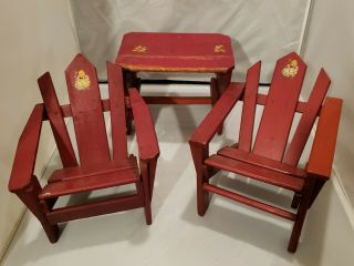 2 Chairs And 1 Antique Table For A 18” Doll (pool Or Deck) Dollhouse Furniture