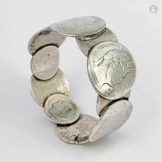 Unusual Rare Solid Silver Napkin Ring French 19th Century Coins