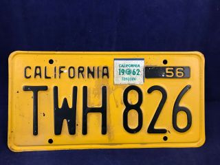 1956 California License Plate Twh 826 Collector Vintage Antique