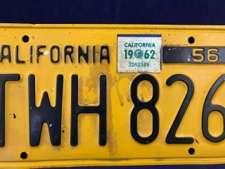 1956 California License Plate TWH 826 Collector Vintage Antique 3