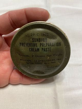 Vintage Antique Vietnam Era 2 Oz Tin Sunburn Preventive Cream Paste