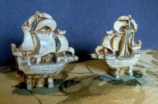 2 Antique Small Cast Iron Painted Sailing Ships Paper Weights,  Knicknacks