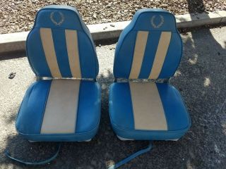 Set Of 2 B&m Boat Seats Laurels Design.  Blue White.  Hard To Find.  Not Rare.