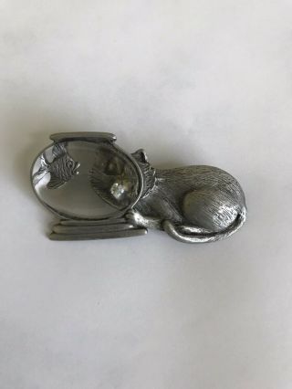 Rare Unique Vintage Signed Jj Cat With Lucite Fish Bowl Brooch Pin