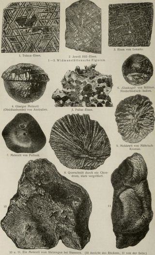 1897 Antique Print Of Meteorites,  Different Types.  Astronomy.  Geology.  Sciences.