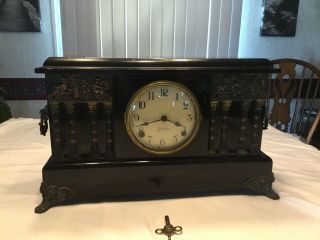 Rare Antique Sessions Ardmore 8 Day Mantle Clock Black With Eight Columns