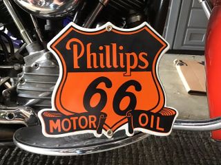 Rare Vintage Porcelain Phillips 66 Motor Oil Display Sign Ford Harley Chevy Dodg