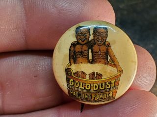 Antique Gold Dust Twins Washing Powder Advertising Pin Celluloid Whitehead Hoag
