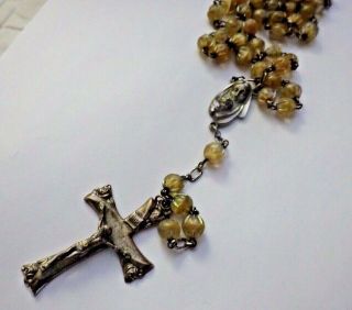 Vintage Antique Sterling Silver Cut Crystal Bead Rosary By Catamore