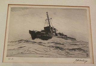 Vintage Charles J.  A.  Wilson Signed Nautical Ship Etching - Framed