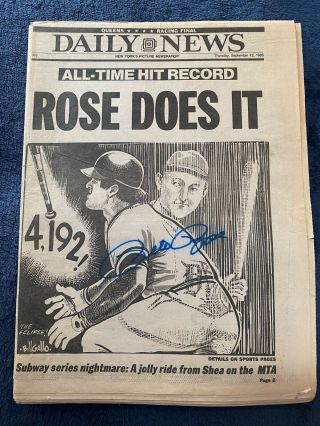 Pete Rose Signed Autographed Newspaper Hit King Cincinnati Reds Rare