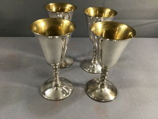 Vintage Valero Of Spain Set Of 4 Silver Plated Wine Goblets 5 1/2 " Claret Stems