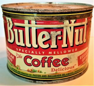 Vintage Butter - Nut Tin - Old Key Wind Coffee Can - 1 Lb - Antique Tin