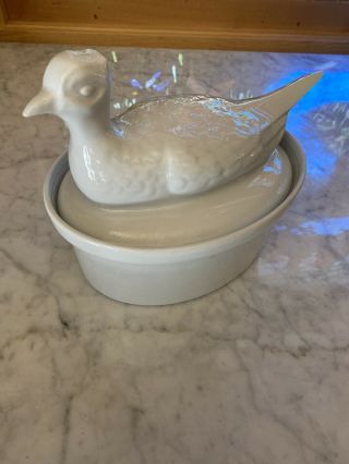 Apilco Pheasant Classic White Oval Porcelain Covered Casserole Dish Rare