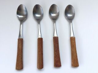 Vintage Small Stainless Steel Wood Handle Spoons Espresso Demitasse Japan