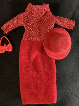 Adorable Barbie Red Sparkle Top Dress W Hat And Bag Vintage