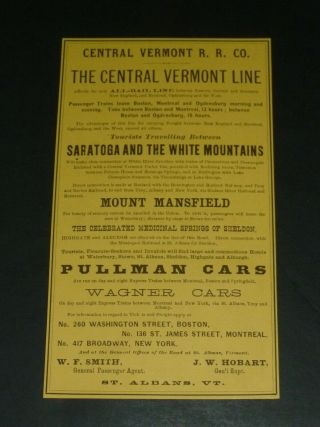 Orig Rare Antique 1881 Central Vermont Railroad Saratoga White Mountains Ad Vtg