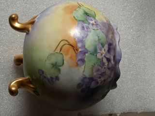 Antique Hand Painted Vienna Austria China Violets Footed Rose Bowl Vase