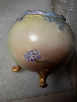Antique Hand Painted Vienna Austria China Violets footed Rose Bowl Vase 3