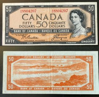 Rare 1954 Canada Fifty Dollar Banknote Beattie & Coyne A/h Series