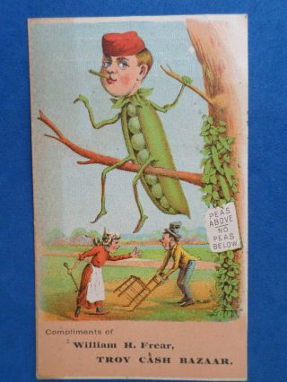 Veggie People Antique Victorian Trade Card Pea Pod Man Sitting In A Tree Fight