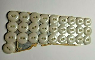 Antique Vintage 28 Czech White Glass Buttons 2 Hole On Card Rb No.  24 5/8 Inch