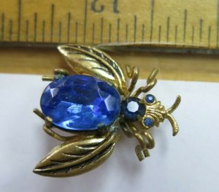 Antique Vintage Czech Czechoslovakia Glass Brooch Pin Blue