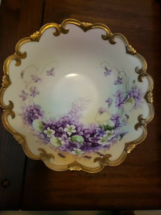 Royal Vienna Serving Bowl Rare Purple Flowers W Gold Trim