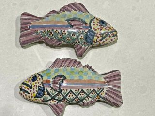 Vtg Mackenzie Childs Set Of 2 Rare Purple Fish Knobs Drawer Pulls Right & Left