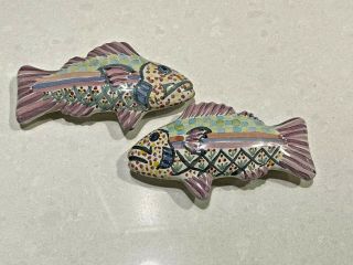 VTG MACKENZIE CHILDS Set of 2 RARE Purple FISH Knobs Drawer Pulls Right & Left 2