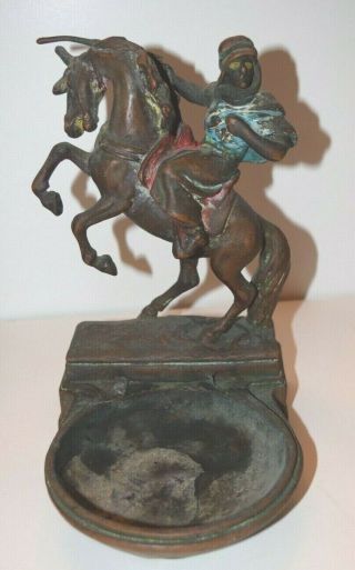 Antique Paul Herzel Armor Bronze Sculpture Art Statue Horse Gun Ashtray Stand