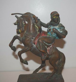 ANTIQUE PAUL HERZEL ARMOR BRONZE SCULPTURE ART STATUE HORSE GUN ASHTRAY STAND 2