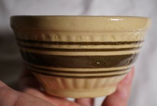 Small Antique Yellow Ware Brown Band Mixing Bowl 5 Inches Across The Top