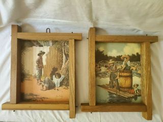 Vintage Rustic Framed Set Of 2 Prints Huckleberry Finn & Tom Sawyer By Jim Daly
