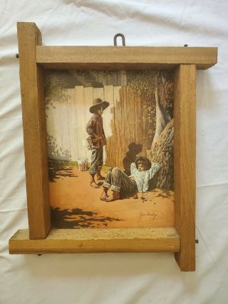 Vintage Rustic Framed Set of 2 Prints Huckleberry Finn & Tom Sawyer By Jim Daly 2