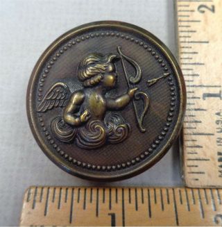 Cupid Shooting Arrow,  Antique Brass Picture Button 2,  1900ish,  Large