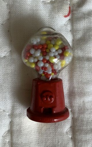 Vintage Dollhouse Miniature Gum Ball Machine Candy Toy Game Accessory Metal Coin