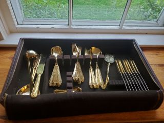 Gold Plated Italian Flatware - Set Of 44,  Lbl,  Rare,  One Owner With Vintage Case