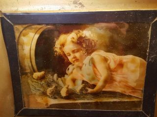 ANTIQUE PICTURE OF A LITTLE GIRL WITH CHICKS 2