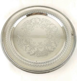 Wm Rogers 170 Round 12 " Silver Plate Tray With Floral Scroll